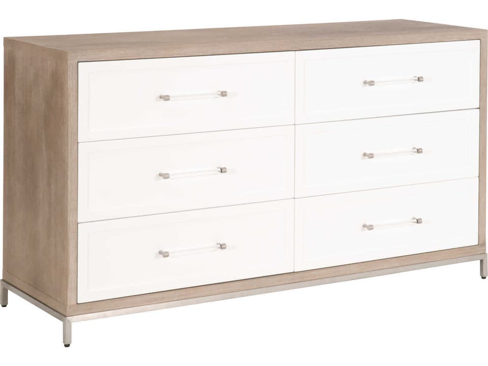 Wrenn 6-Drawer Double Dresser in Natural Gray Acacia and Matte White