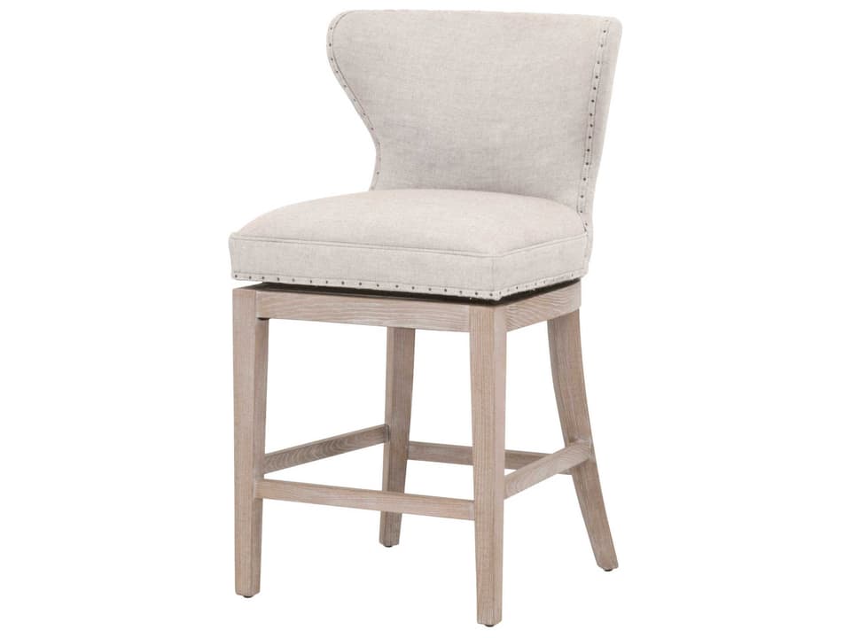 Milton Swivel Upholstered Counter Stool in Bisque French Linen and Natural Gray
