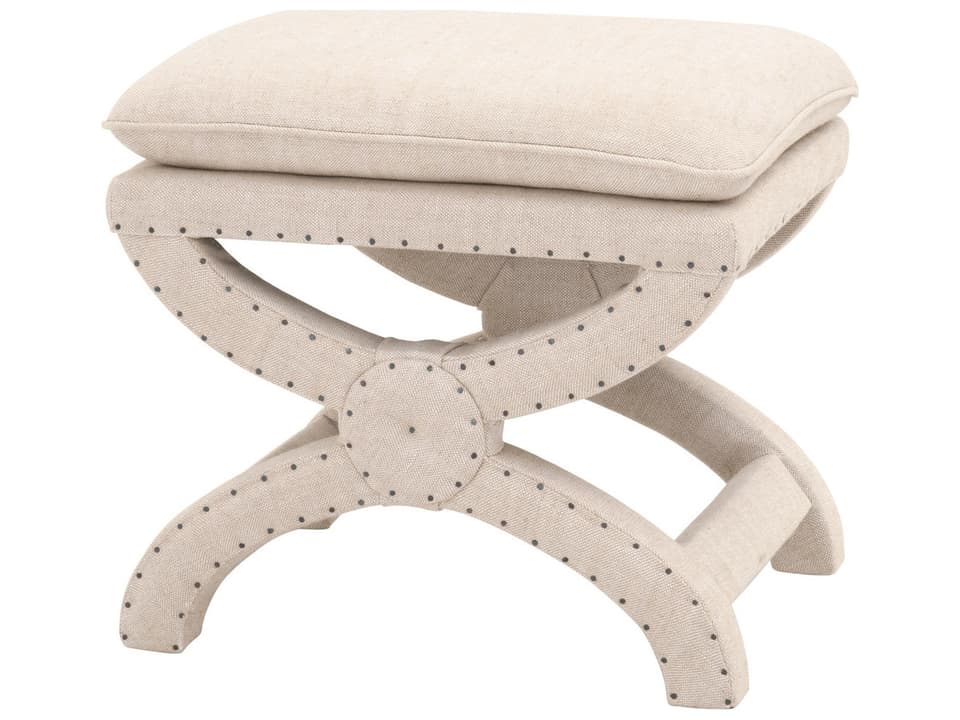 Gaston Bisque Linen Blend Upholstered Ottoman with Nailhead Trim