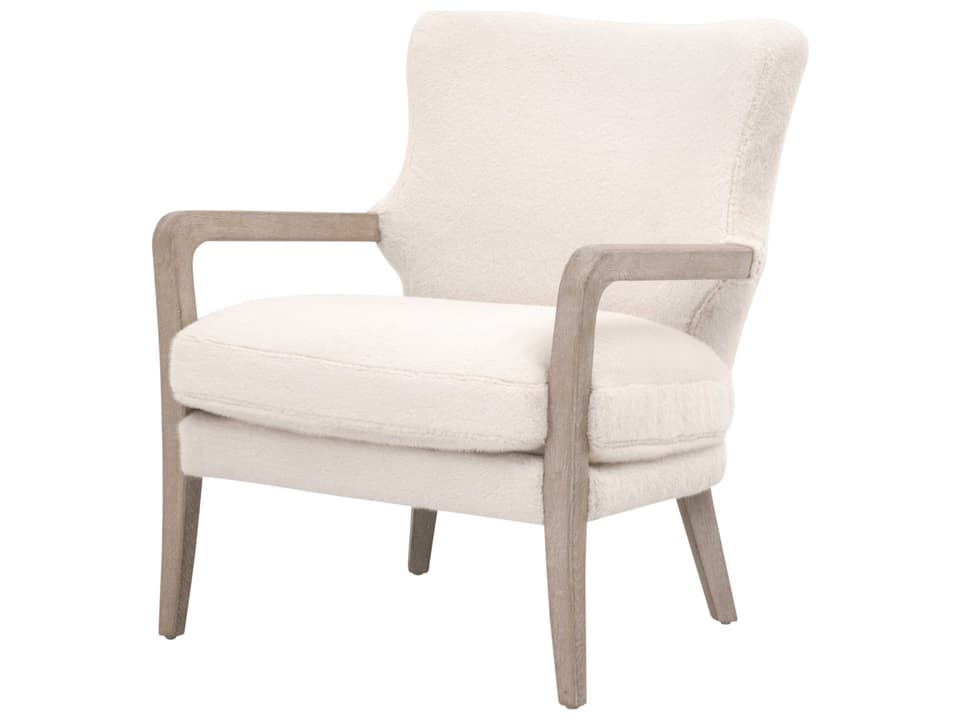 Stitch and Hand Calvin Club Chair Cream Faux Fur Natural Gray Oak