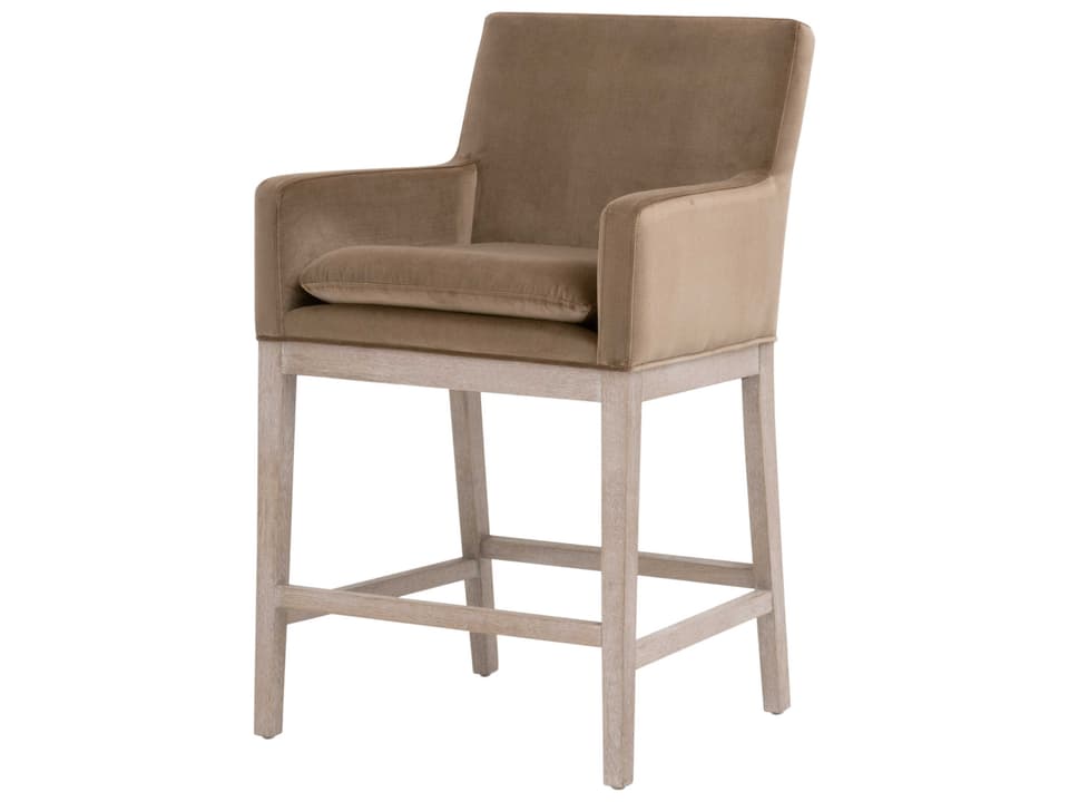 Respite Drake Natural Gray Oak Caramel Velvet Upholstered Wood Counter Stool