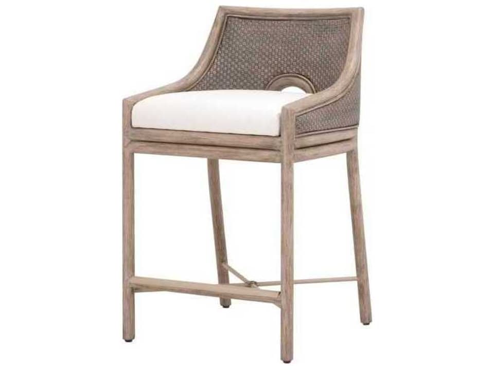 Woven Adamo Mahogany Wood Gray Upholstered Armless Counter Stool