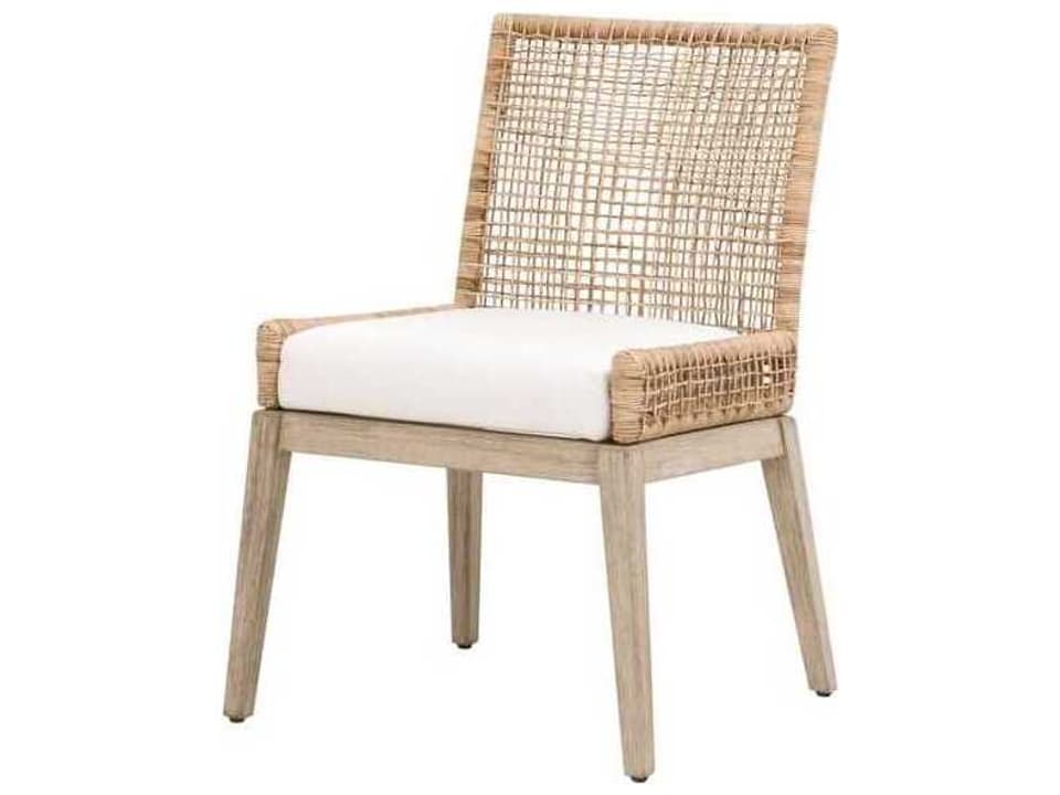 Seaside Upholstered Dining Side Chair Set of 2 Natural Rattan Pearl Fabric