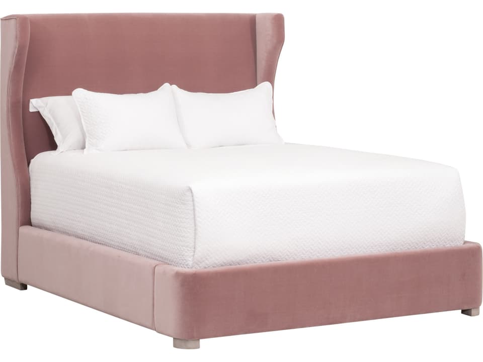 Respite Pink Oak Wood Upholstered Queen Platform Bed