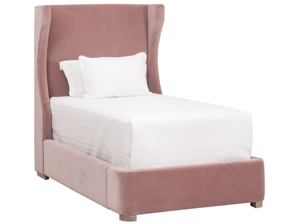 Stitch & Hand Twin Upholstered Panel Bed in Petal Velvet and Oak