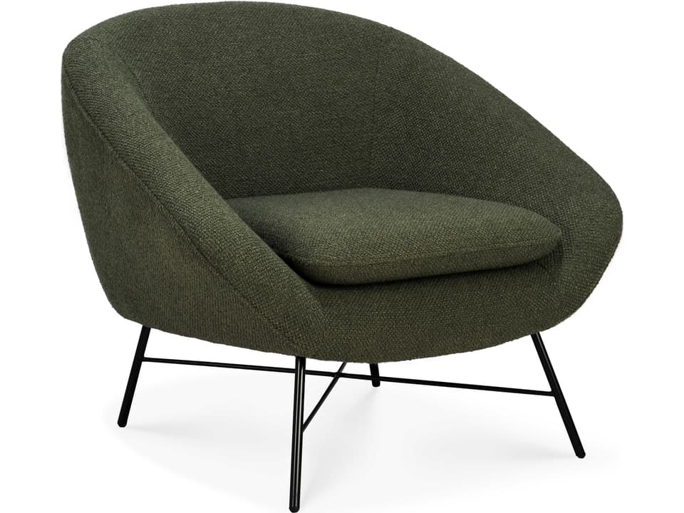 Barrow Pine Green Fabric Lounge Chair by Jacques Deneef with Black Metal Base