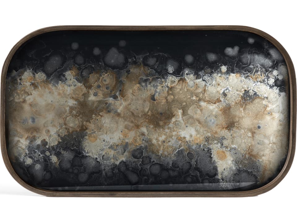 Organic Valet Tray Glass Black Rectangular Xl