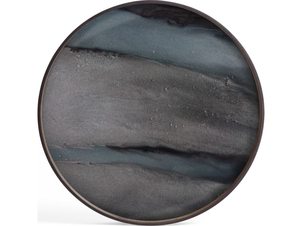 Organic Round Tray Graphite Glass and Wood Serving Tray