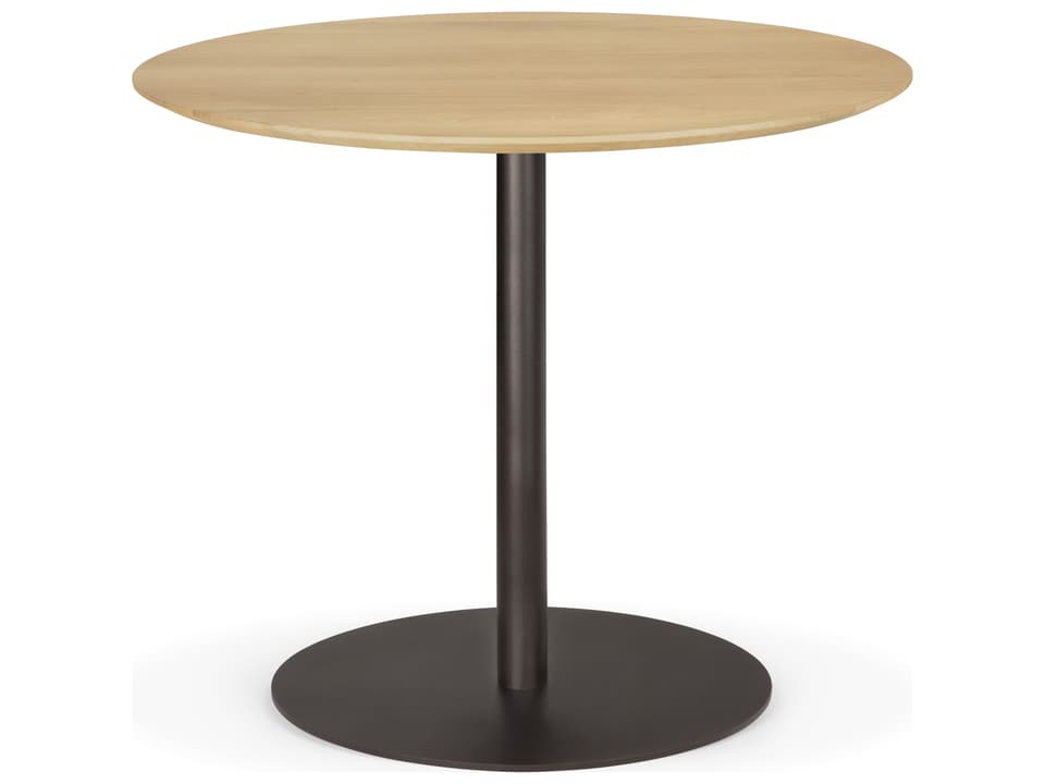 Blend Dining Table Varnished Oak Top Dark Bronze Base Round