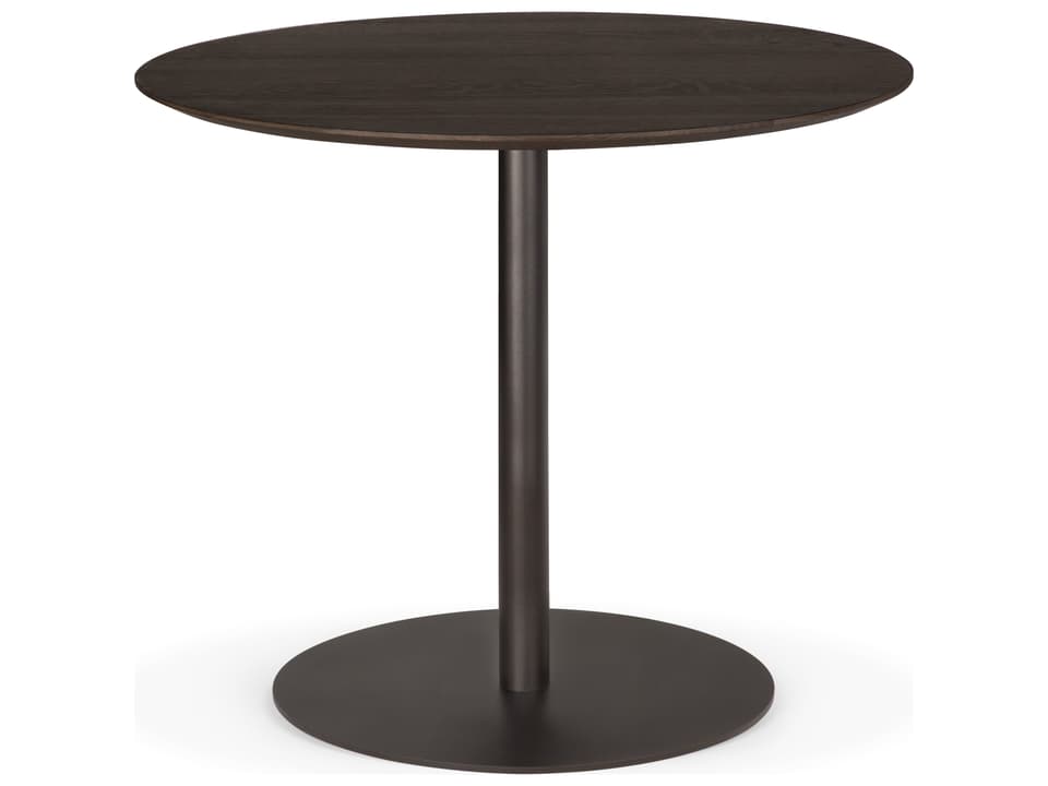 Blend Dining Table Varnished Oak Top Brown Dark Bronze Base Round