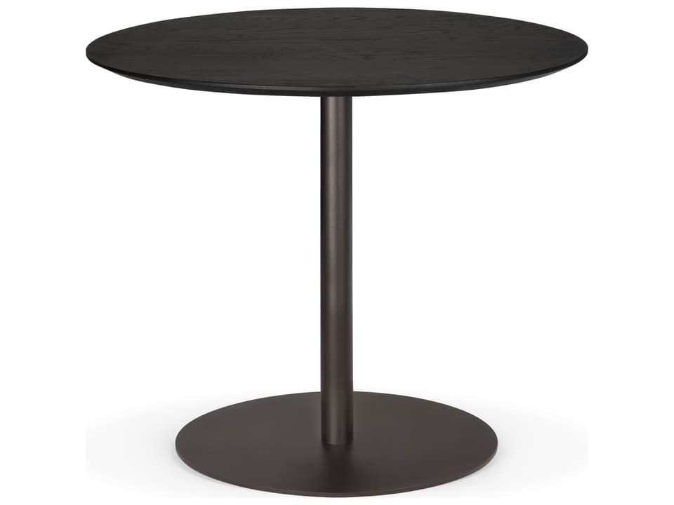 Blend Dining Table Varnished Oak Top Black Dark Bronze Base Round
