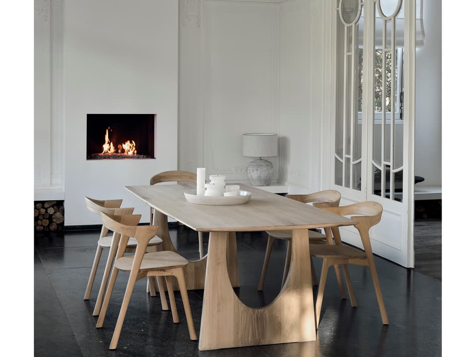 Geometric Oak Wood Dining Room Set
