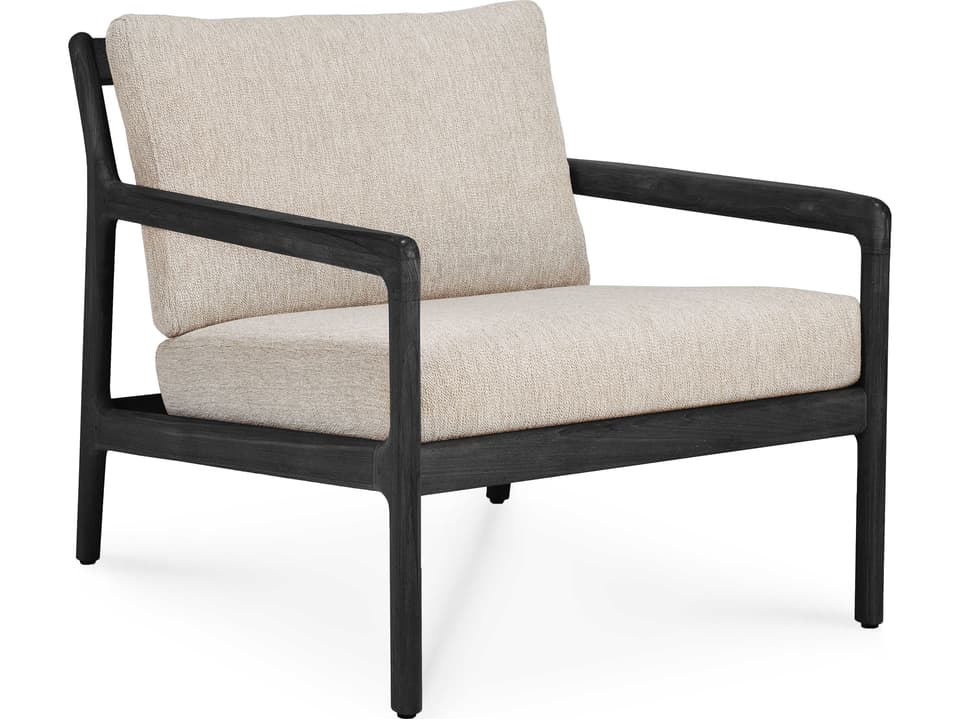 Jack Teak Lounge Chair with Natural Polypropylene Cushion in Black
