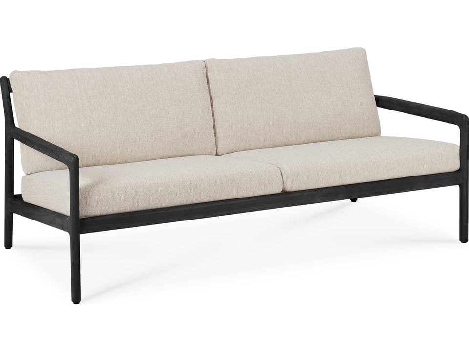 Ethnicraft Jack Teak Black Two-Seater Outdoor Sofa with Natural Cushions