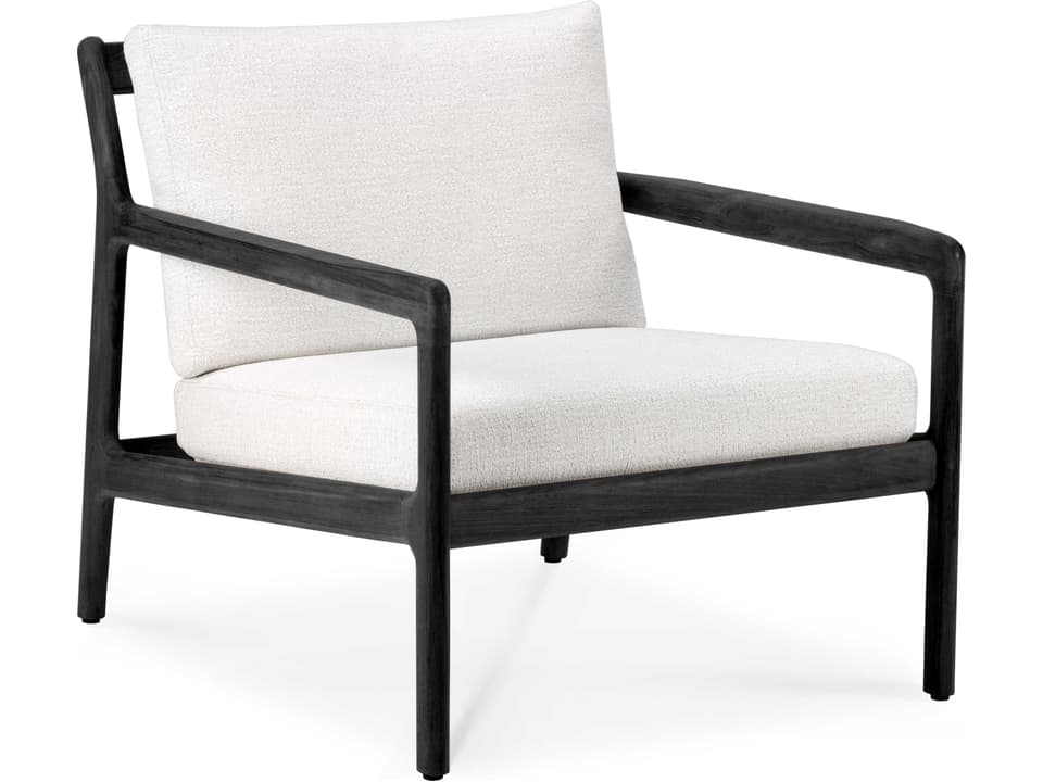 Jack Teak Lounge Chair with Off White Cushion in Black