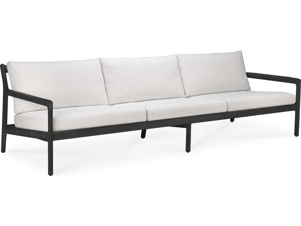 Jack 105-Inch Black Teak Sofa with Off-White Cushions