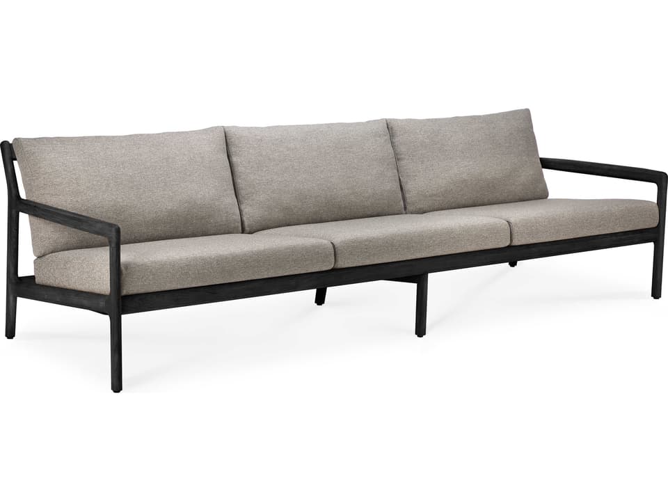 Ethnicraft Jack 3 Seater Solid Black Teak Outdoor Sofa with Mocha Cushions