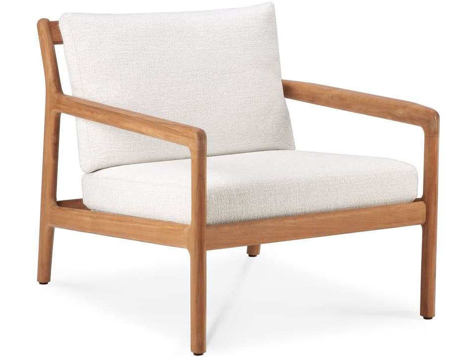 Jack Solid Teak Outdoor Lounge Chair with Off White Cushions