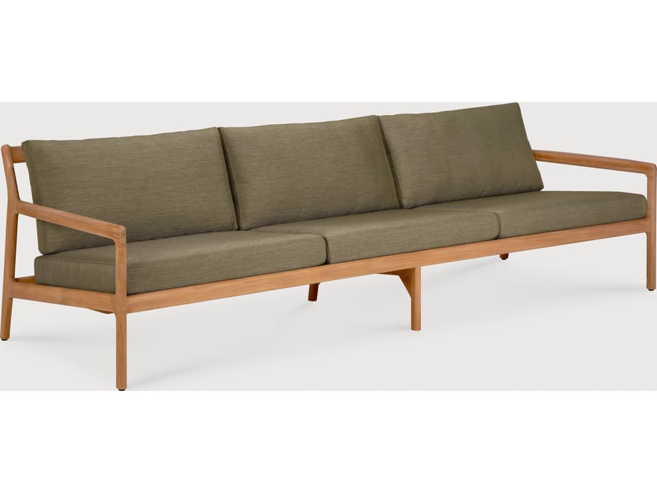 Jack Sofa in Solid Teak with Green Fabric