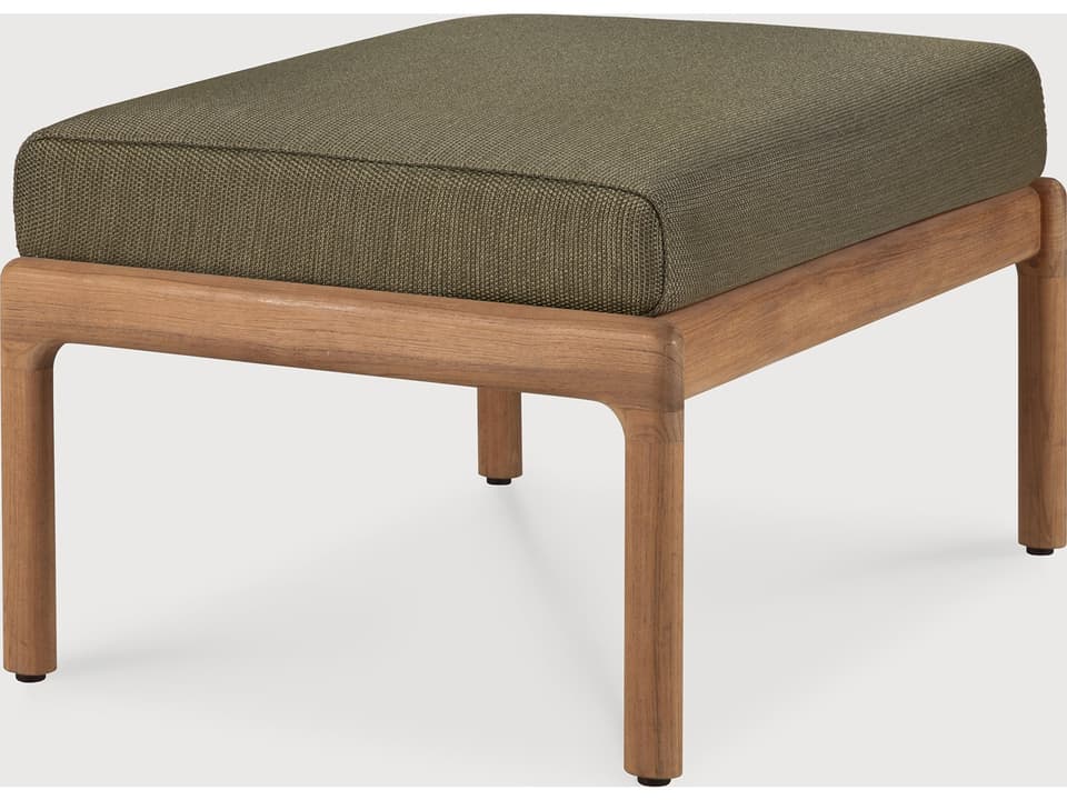 Ethnicraft Jack Solid Teak Ottoman with Outdoor Fabric Cushion