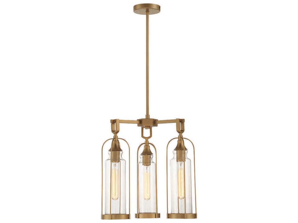 Yasmin 3-Light Outdoor Pendant Light in Aged Gold with Clear Glass