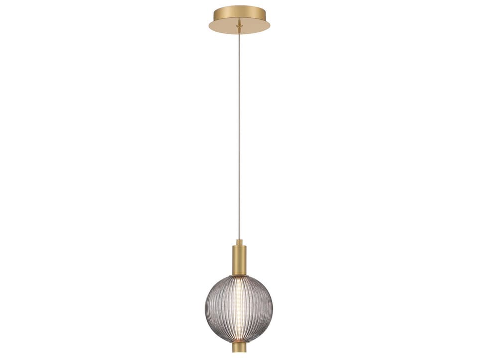 Palmas 1-Light Gold LED Ribbed Glass Pendant Light Smoke