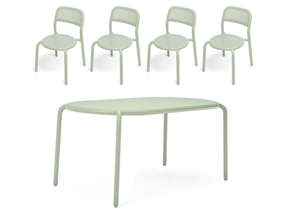 Toni Tavolo 7-Piece Aluminum Dining Set in Mist Green