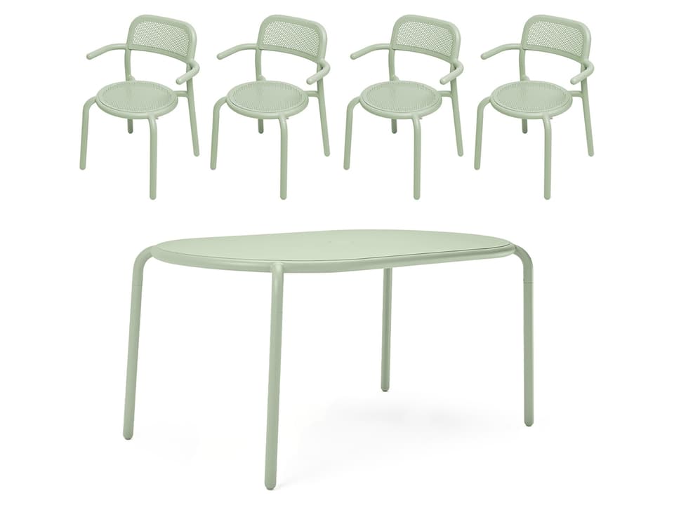 Toni Tavolo Dining Set with 4 Armchairs in Mist Green