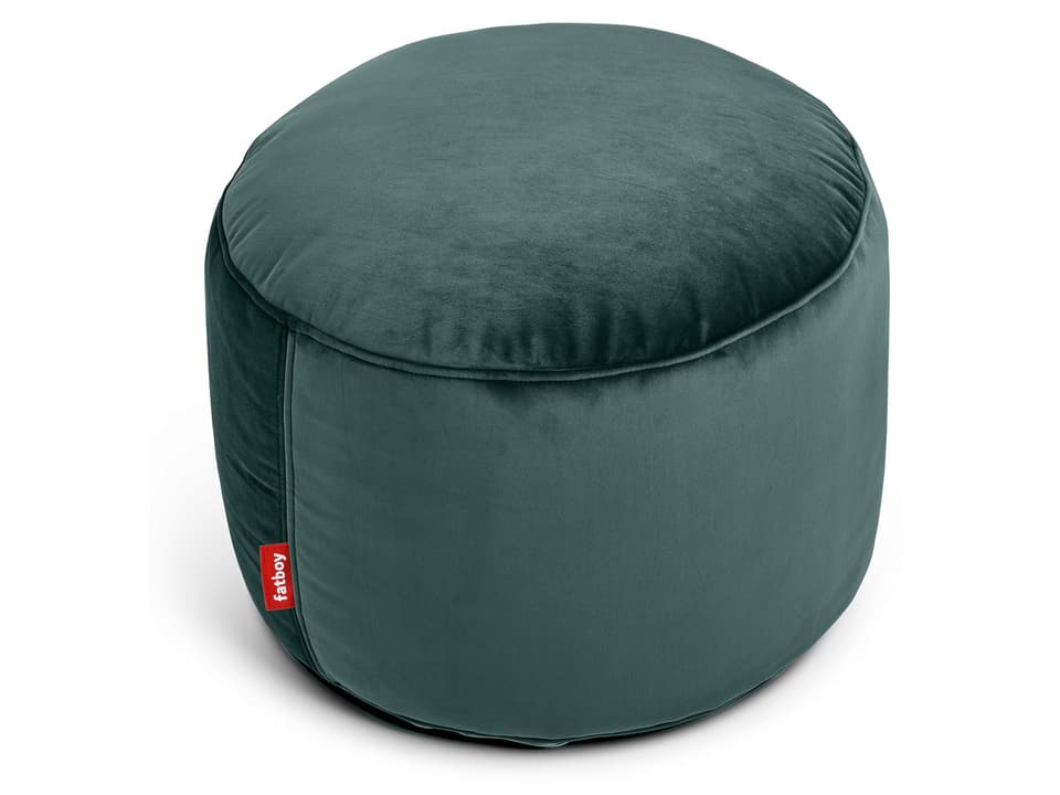 Point Recycled Velvet Pouf Ottoman in Petrol