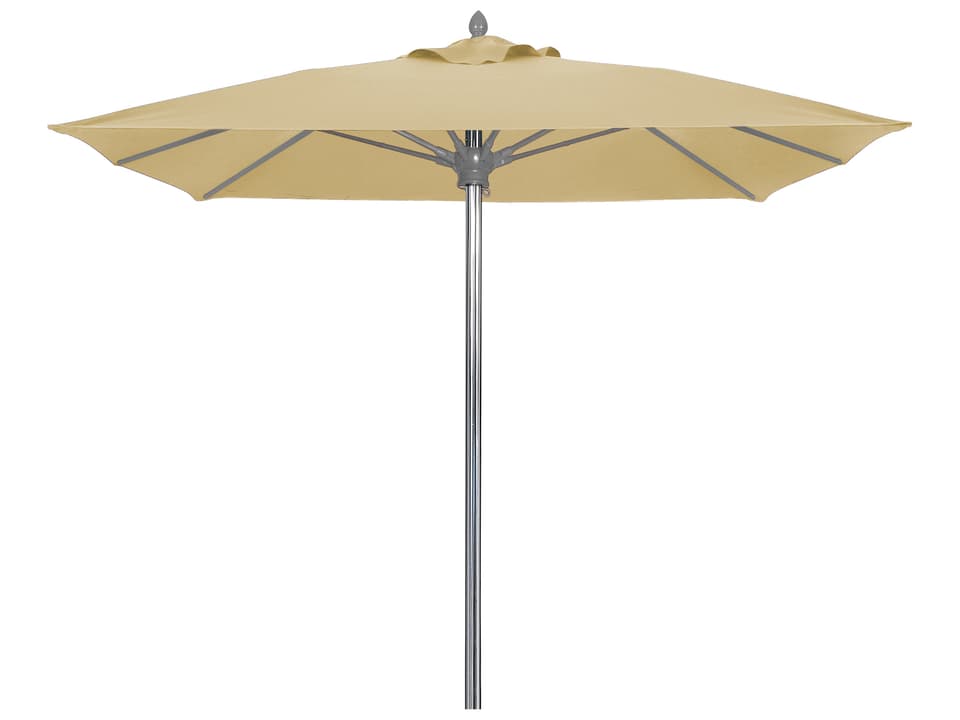 7 white patio umbrella California Umbrella Salinas 7 1/2' Round Manual Lift Umbrella with 1 1/2" White Aluminum Pole - Sunbrella 1A Canopy