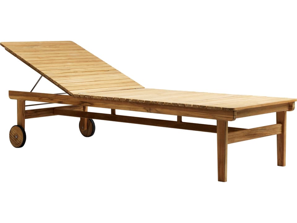 Sammen Teak Adjustable Chaise Lounge with Wheels in Natural
