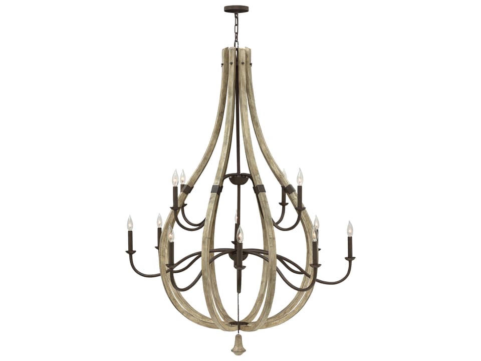 12-Light Middlefield Two-Tier Chandelier in Iron Rust and Weathered Ash