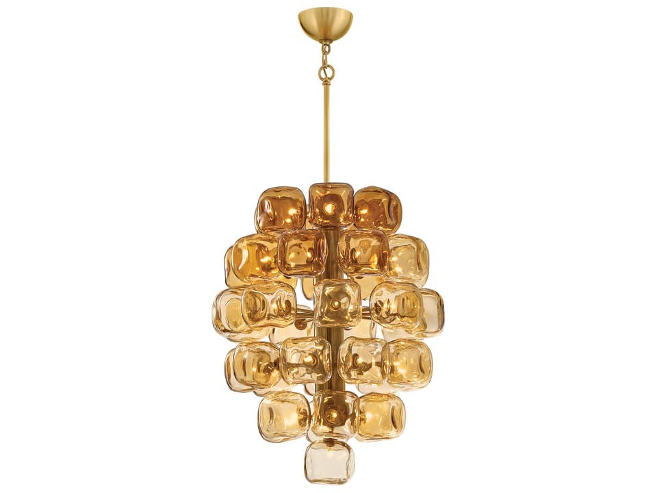 40-Light Perriand Chandelier in Unlacquered Brass with Light Amber Glass