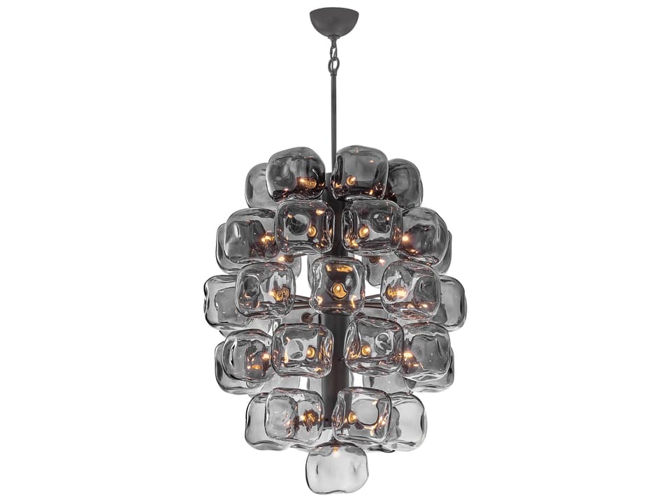 Perriand 40-Light Geometric Tiered Chandelier in Brushed Graphite with Smoke Glass