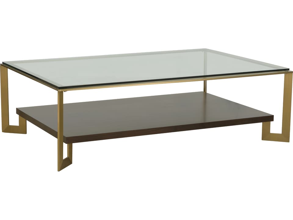 Libby Langdon Cannon Rectangular Glass Coffee Table with Walnut Shelf
