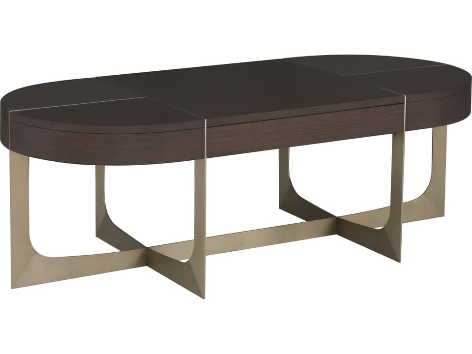 Libby Langdon Goddard Oval Wood Coffee Table in Smoked Stone and Champagne