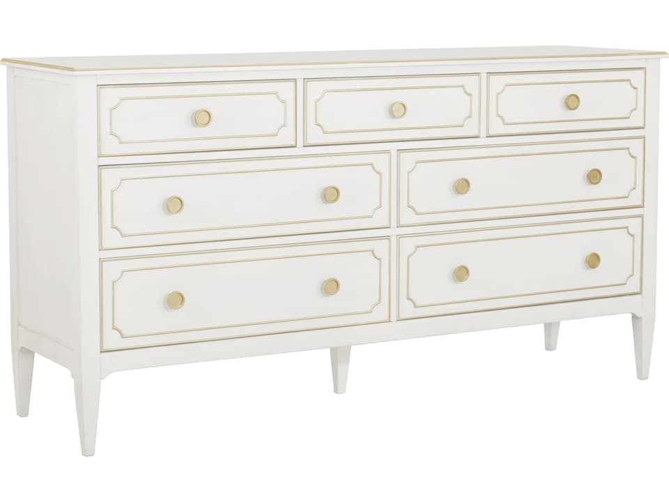 Camille 7-Drawer White Rubberwood Double Dresser