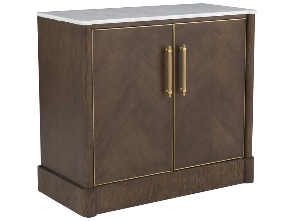 Maxwell Mobile Bar Cabinet in Caramel Oak with Carrera Marble Top