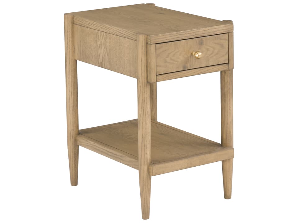 Maxwell One Drawer Rectangle End Table in Oak with Brass Accents