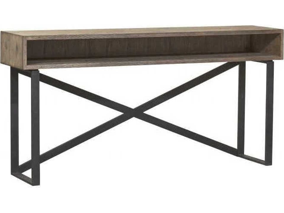 Arcadian Rectangular Open Storage Console Table in Burnished Oak