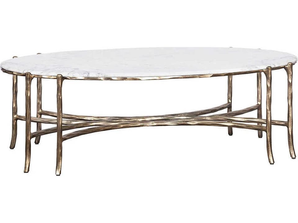 Monier Oval Coffee Table Faux-Bois Metal Calcutta Stone Antique Gold