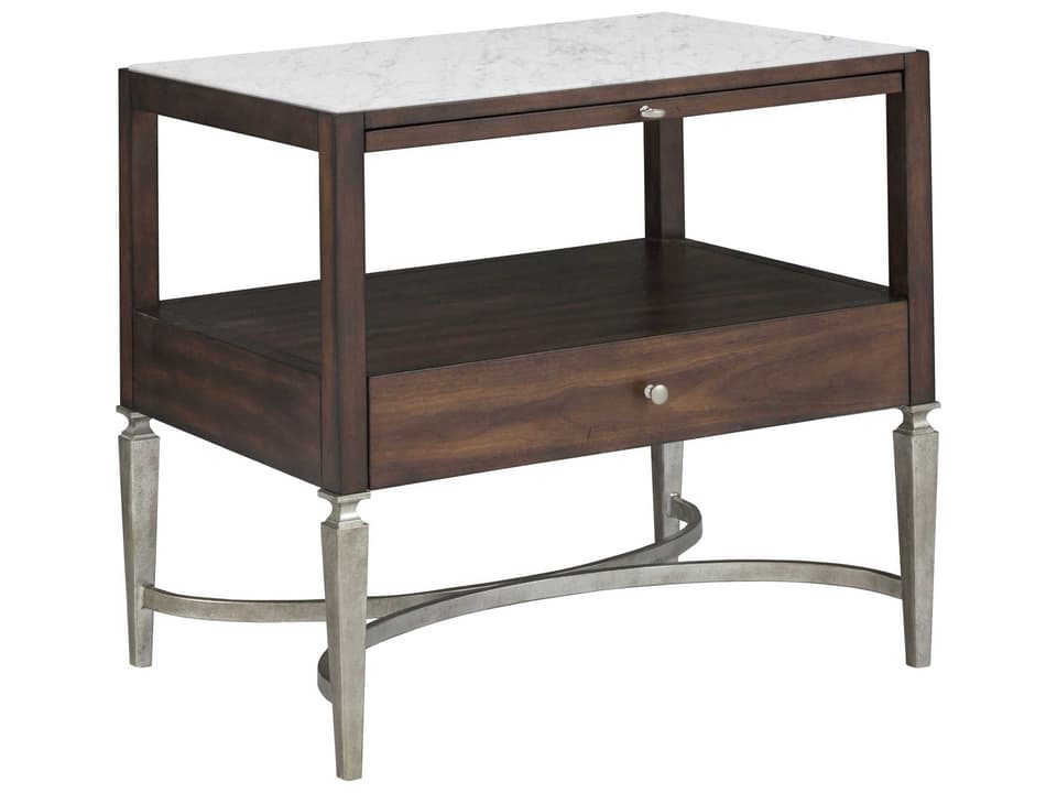 West Camden 1-Drawer Walnut Wood Nightstand with Marble Top