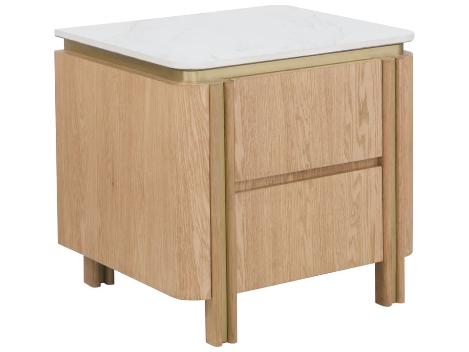 Portobello Rectangular Stone End Table in Sunlit Oak and Brushed Brass