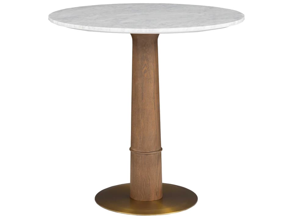 Provence Round 36-Inch Counter Height Dining Table in White Carrara Marble and Sandstone Oak