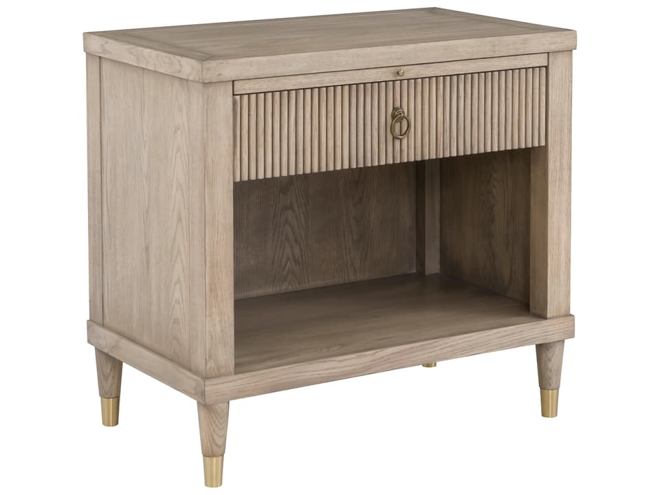 Everettmonogram 1-Drawer Natural Oak Wood Nightstand with Brass Accents