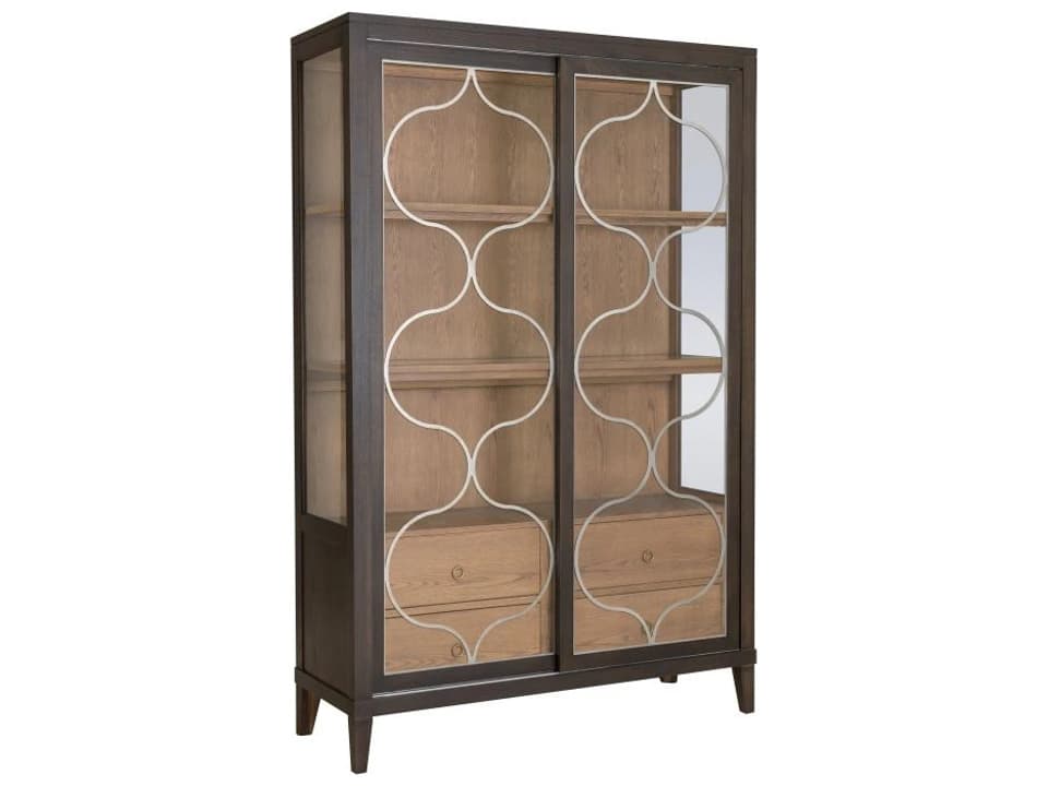 Monogram Oak Wood Display Cabinet with Sliding Glass Doors and LED Lighting