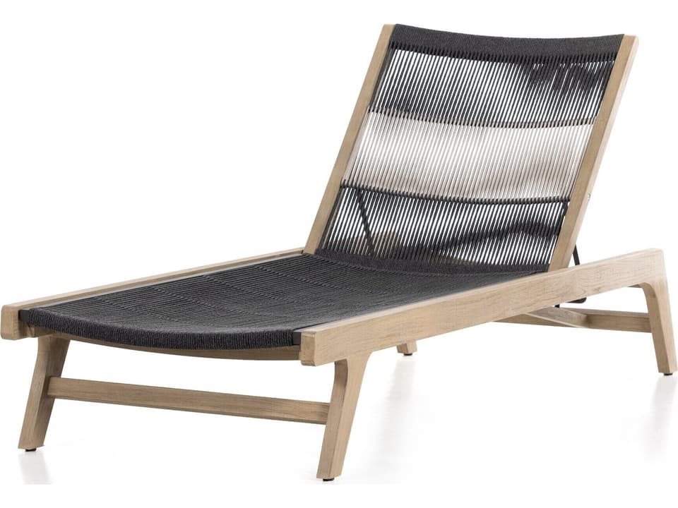 Solano Washed Brown Teak / Dark Grey Rope Chaise Lounge