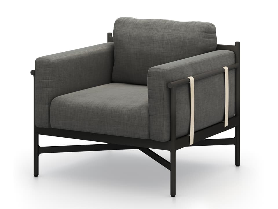 Solano Bronze / Ivory Strap Aluminum Resin Lounge Chair with Charcoal Cushion