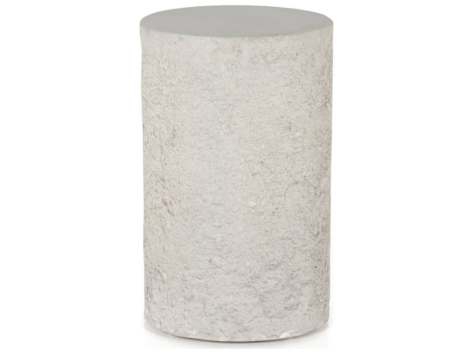 Otero Round Concrete End Table in Blanc White