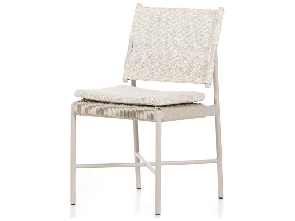 Solano Aluminum and Ivory Rope Dining Chair with Faye Sand Cushion